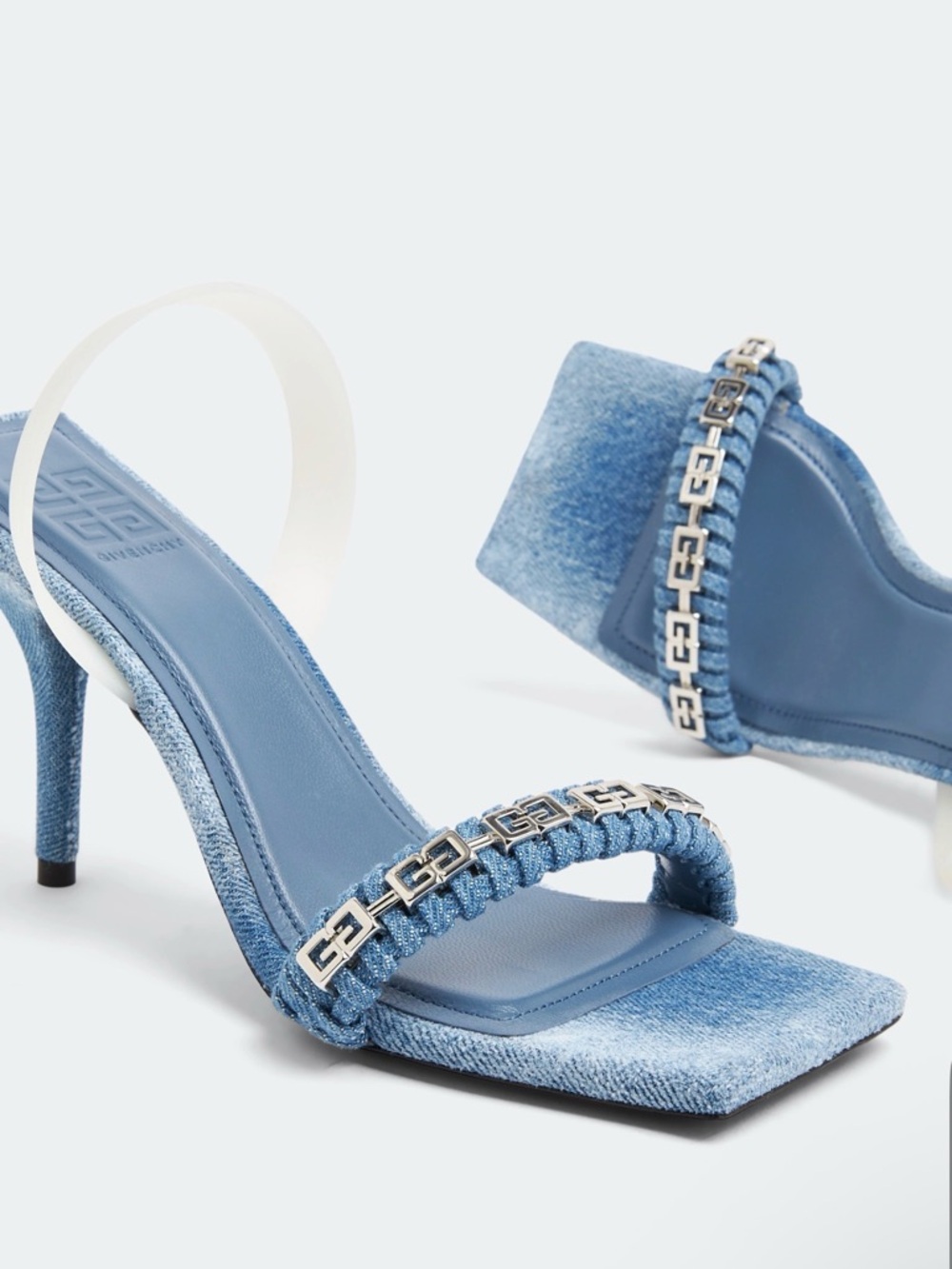 Givenchy Light Blue Denim Chain-Trim Slingback Heels
